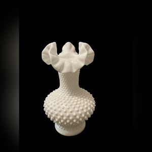 Vintage large Fenton milk glass hobnail pattern style 11” ruffled vase